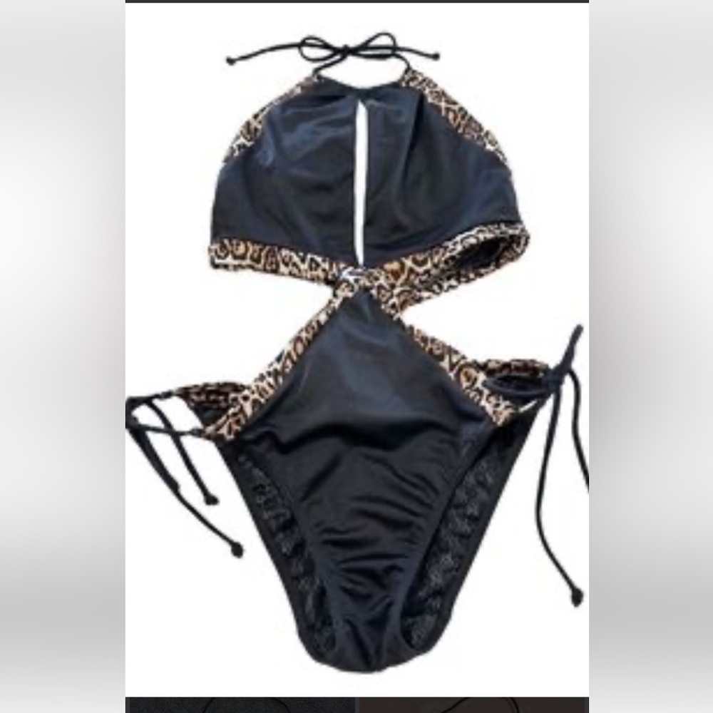 Victoria's Secret Black Swimsuit with Leopard Accents